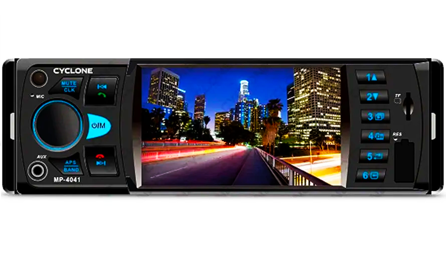 Автомагнитола 1DIN ISO 4" RGB DIVX MP3 USB SD Bluetooth AV-in Cyclone MR-4041 (29510945)