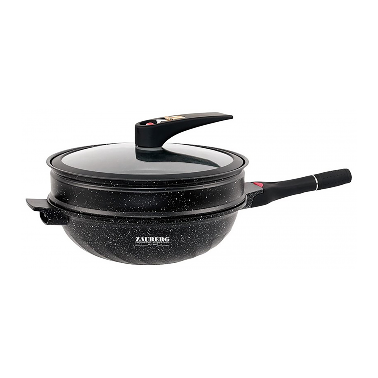 Сотейник Zauberg WOK 1332 BL 3в1 с мраморным антипригарным покрытием и стеклянной крышкой (87970)