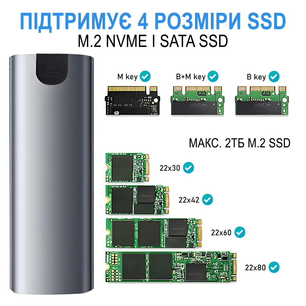 Карман для дисков внешний Addap M.2 SSD NVMe и NGFF SATA 2280/2230/2242/2260 EHDC-04 USB Type-C 10 Гбит/с - фото 15 Карман для дисков внешний Addap M.2 SSD NVMe и NGFF SATA 2280/2230/2242/2260 EHDC-04 USB Type-C 10 Гбит/с - фото 15