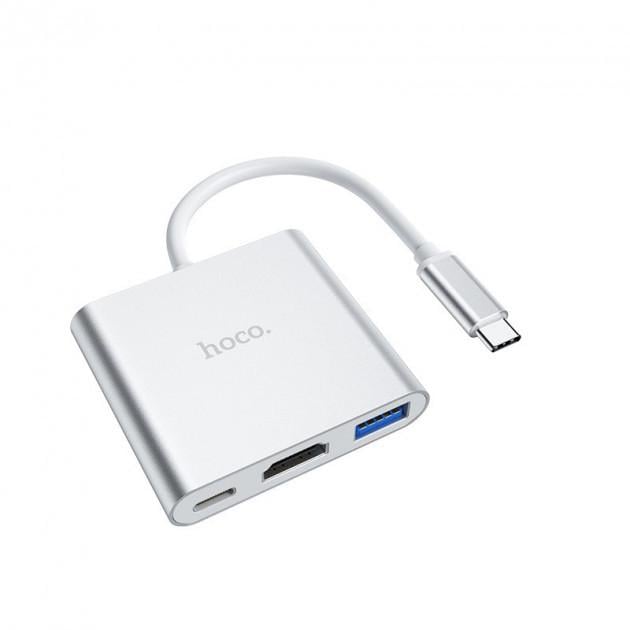 Концентратор USB-Hub Hoco HB14 Type-C на USB-3.0/HDMI/Type-C PD Silver (1287009334)