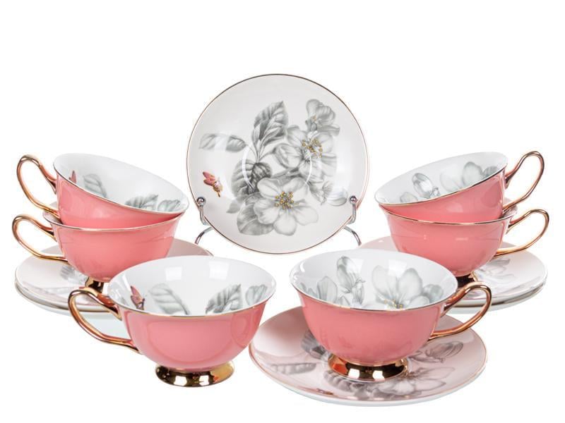 Чайный сервиз Lefard на 6 персон с золотой каймой Розовый (975-059)