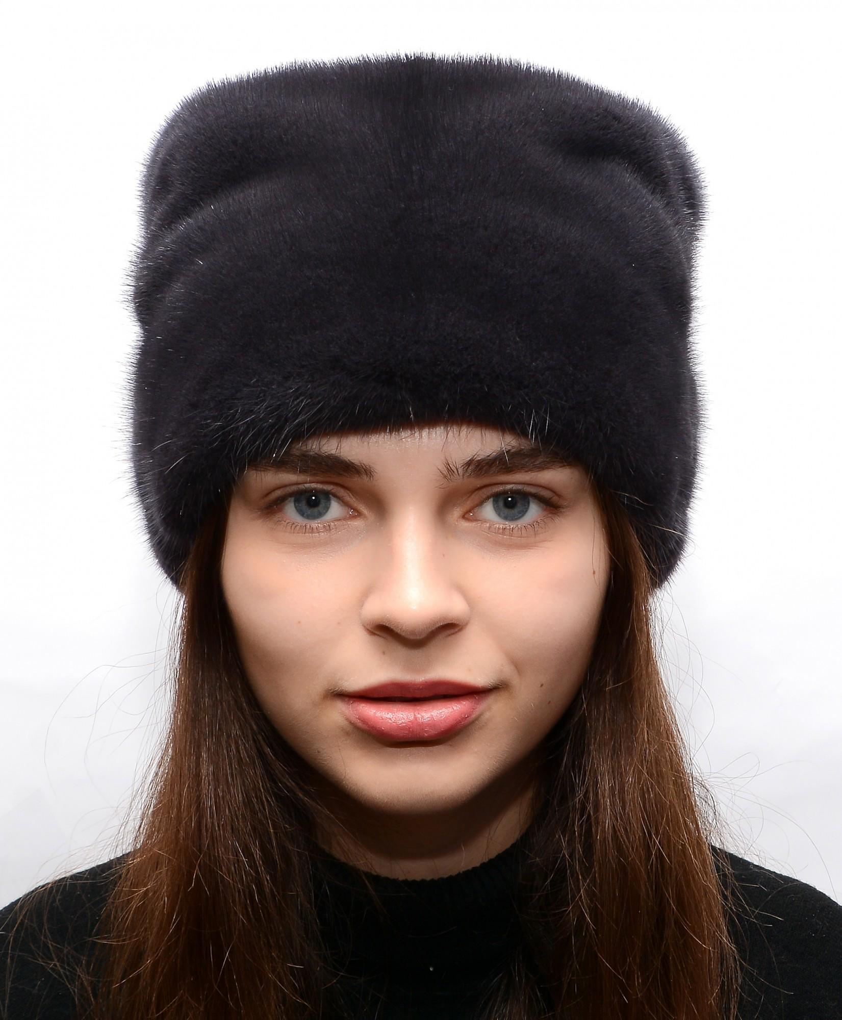 Жіноча кубанка Хутряний стиль Адель з натурального хутра норки XL-XXL Темний ірис (080/С)