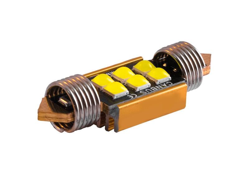 Автолампа світлодіодна C5W SV8,5 з обманкою та радіатором 12 В 36 мм SMD3030-6led Білий (2726)