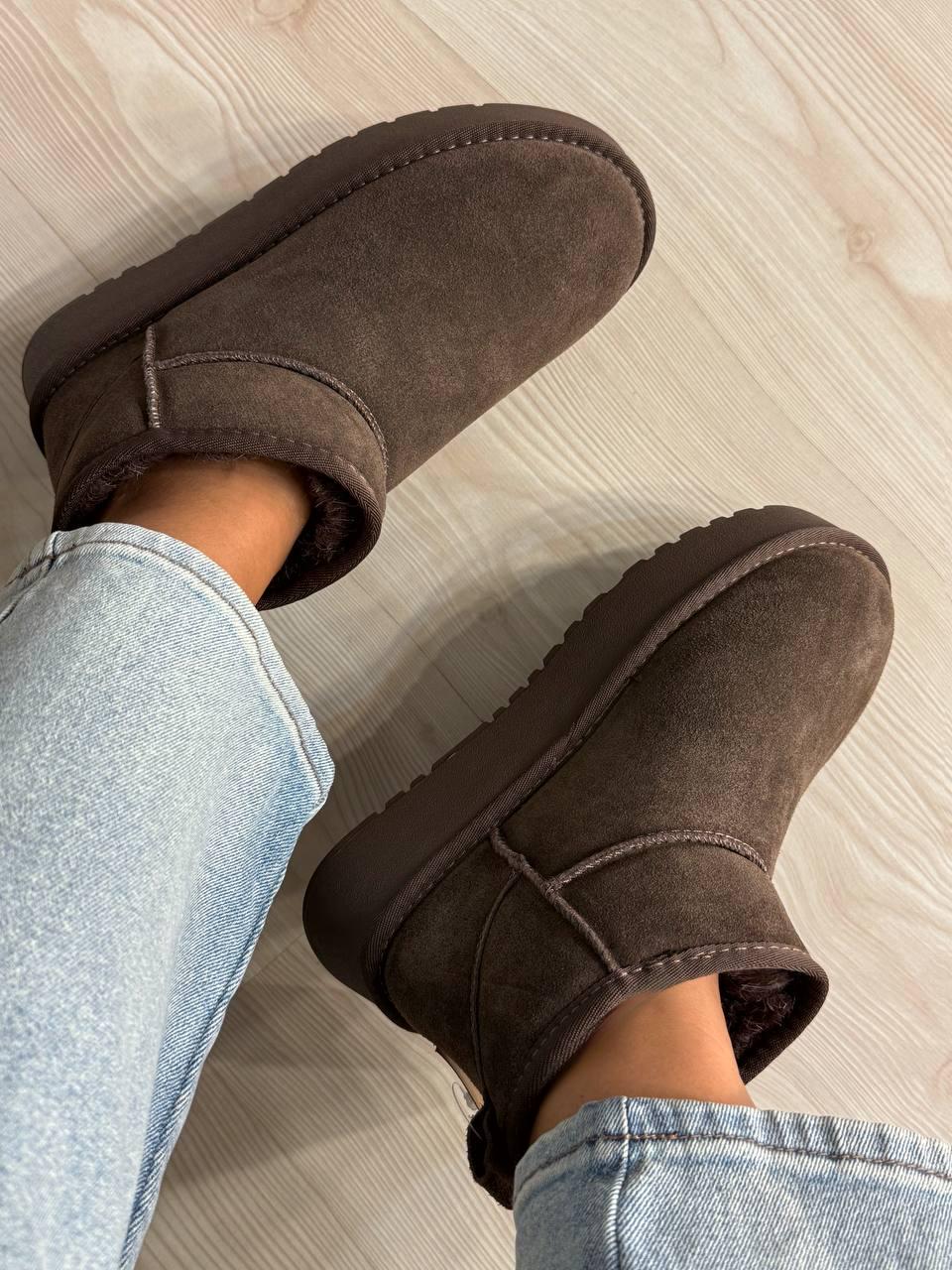 Угги женские Hengji 25-7 натуральная замша короткие на высокой подошве р. 37 Коричневый (5299) - фото 9