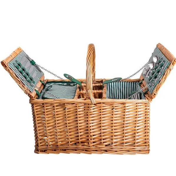 Корзина для пикника на 3 отделения для 4 человек с термосумкой дерево 48х33х43 см