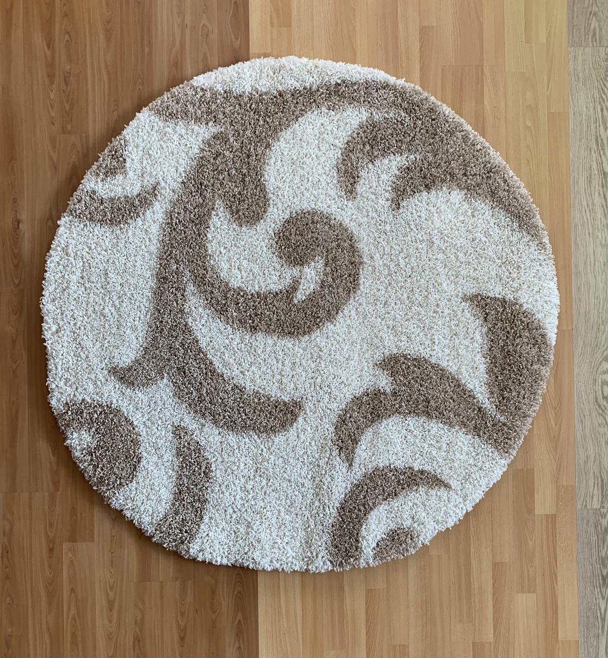 Ковер круглый высоковорсовый мягкий гипоаллергенный 200х200 см Бежевый (2695748009)