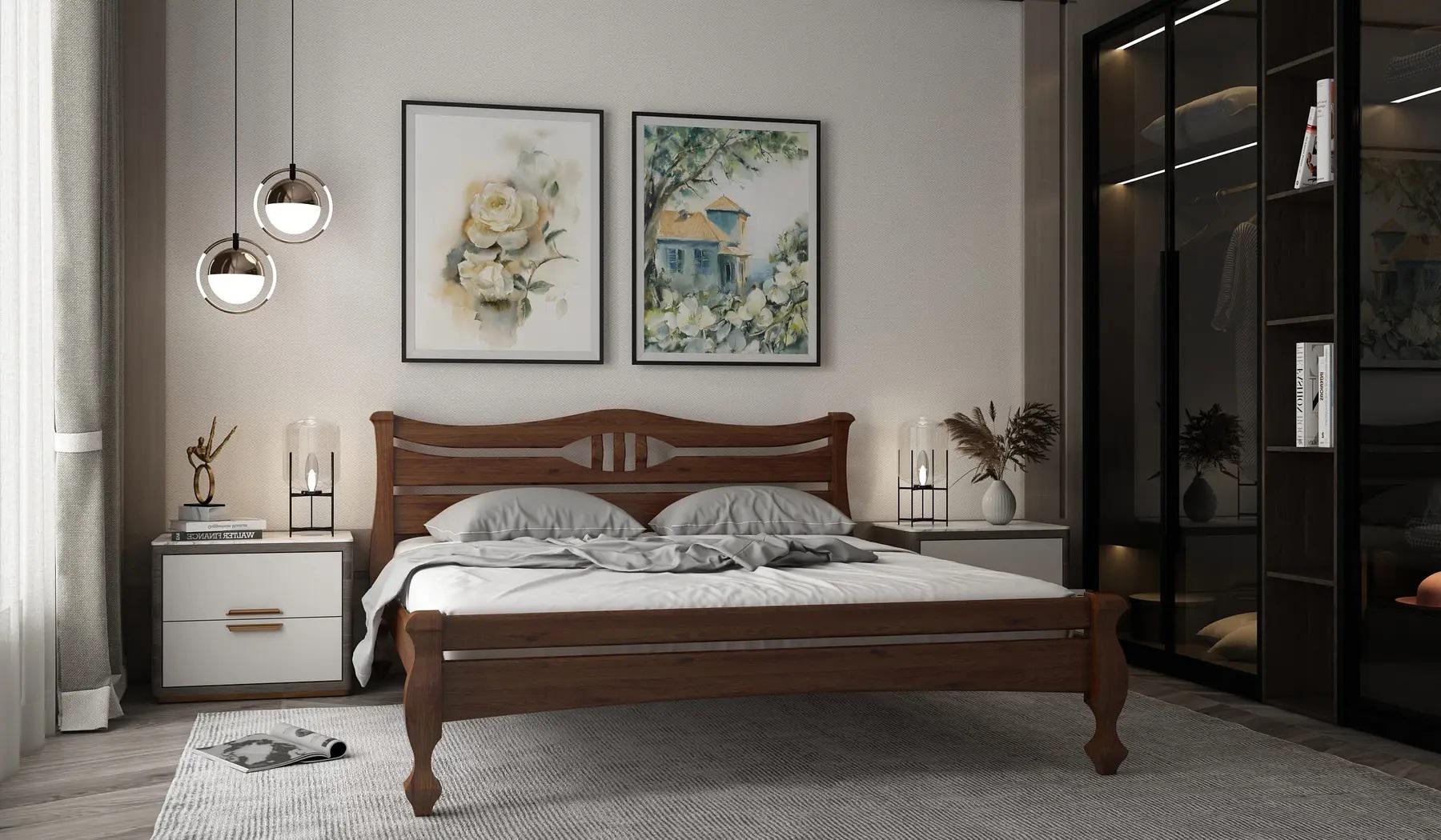 Кровать двуспальная STEMMA Даллас из натурального дерева сосна 180x200 см Махонь (52092)