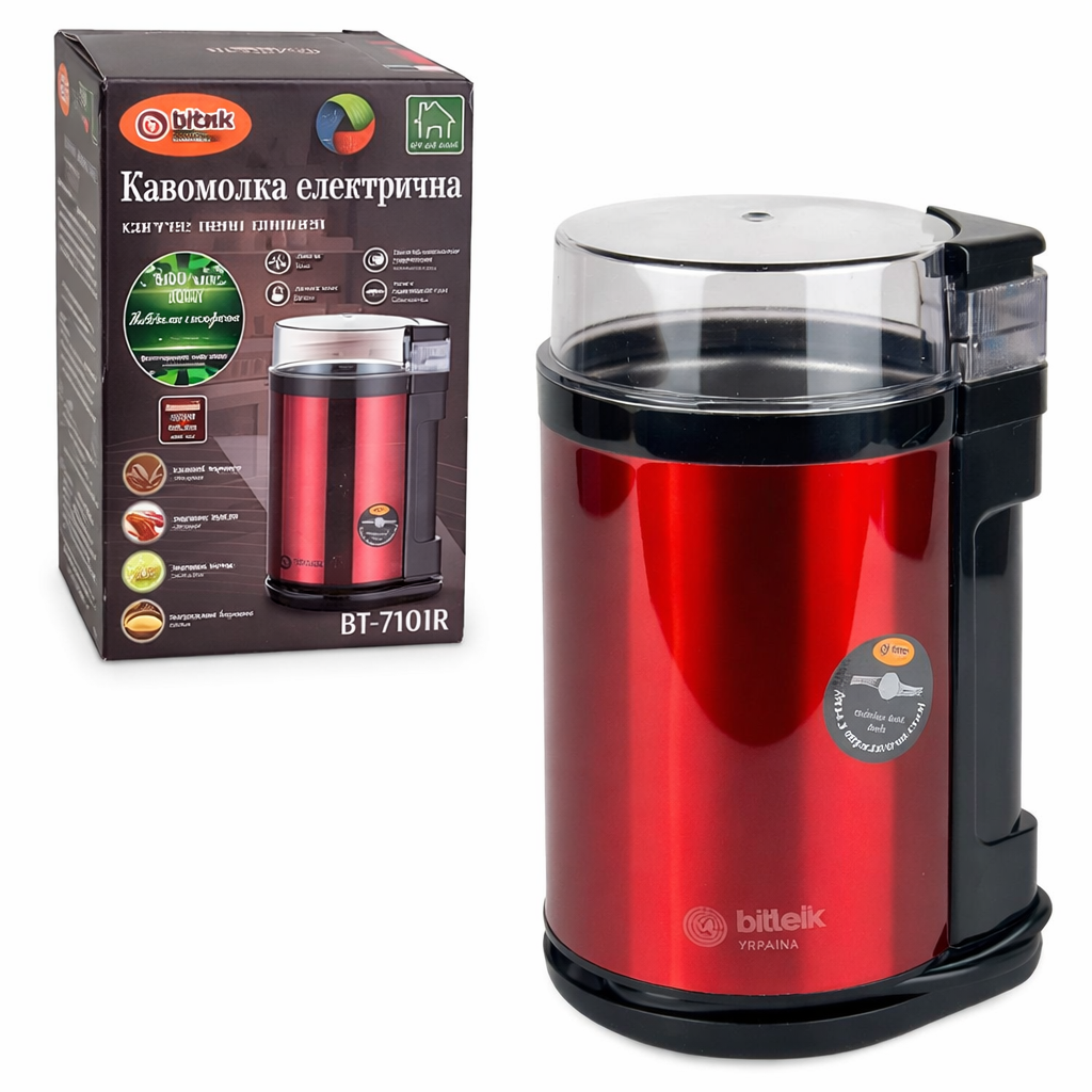 Кофемолка электрическая BITEK BT-7101R роторная ножевая 300 г 1200 Вт (31758558)