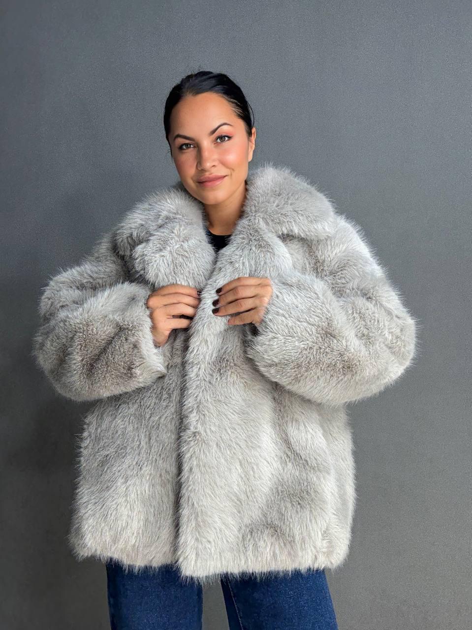 Шуба женская Fancy Matinee 5902 оверсайз с карманами M Серый (4844)