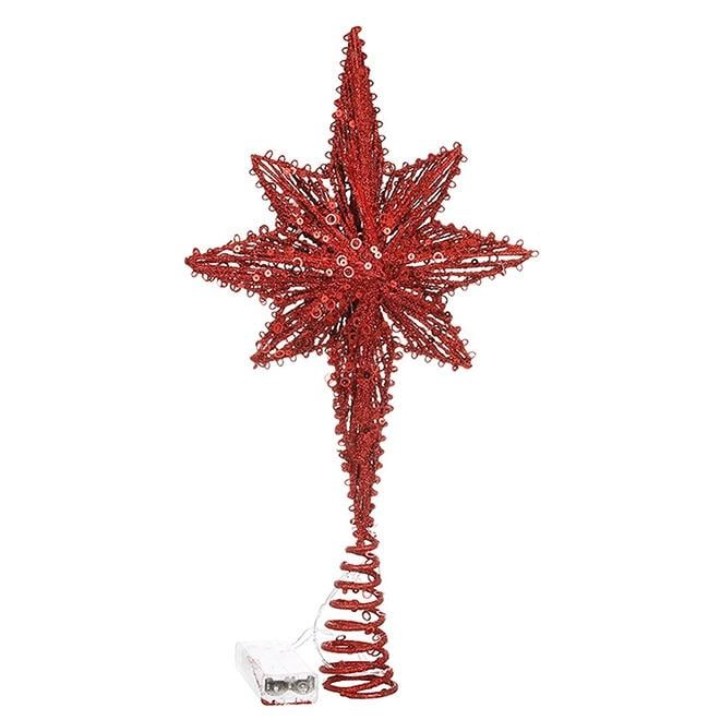 Верхушка металлическая на елку Звезда с подсветкой 40 см Красный (RO00006)