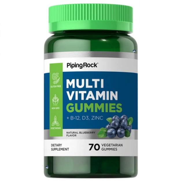 Комплекс витаминно-минеральный Piping Rock MultiVitamin + B-12 D3 & Zinc 70 Veg Gummies Natural Blueberry