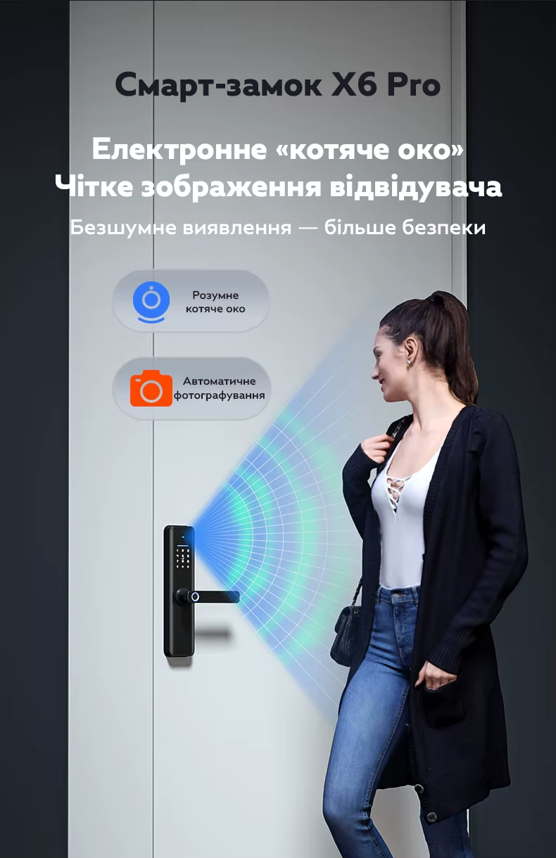 Замок біометричний дверний NaviCat X6 Pro електронний з підтримкою програми TUYA Black (3_06742) - фото 3 Замок біометричний дверний NaviCat X6 Pro електронний з підтримкою програми TUYA Black (3_06742) - фото 3