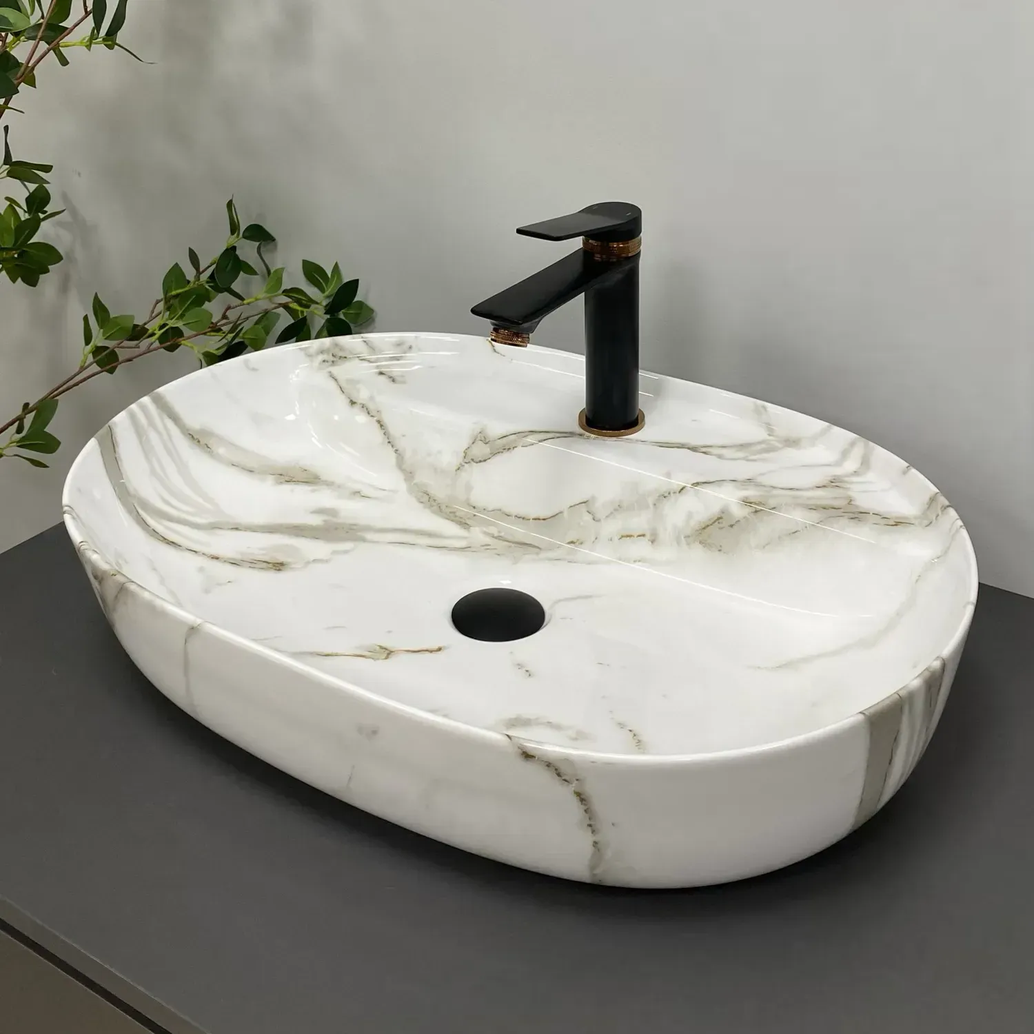 Раковина накладная VBI Terni Lava 595х410 овальная без перелива мрамор (VBI-011805)