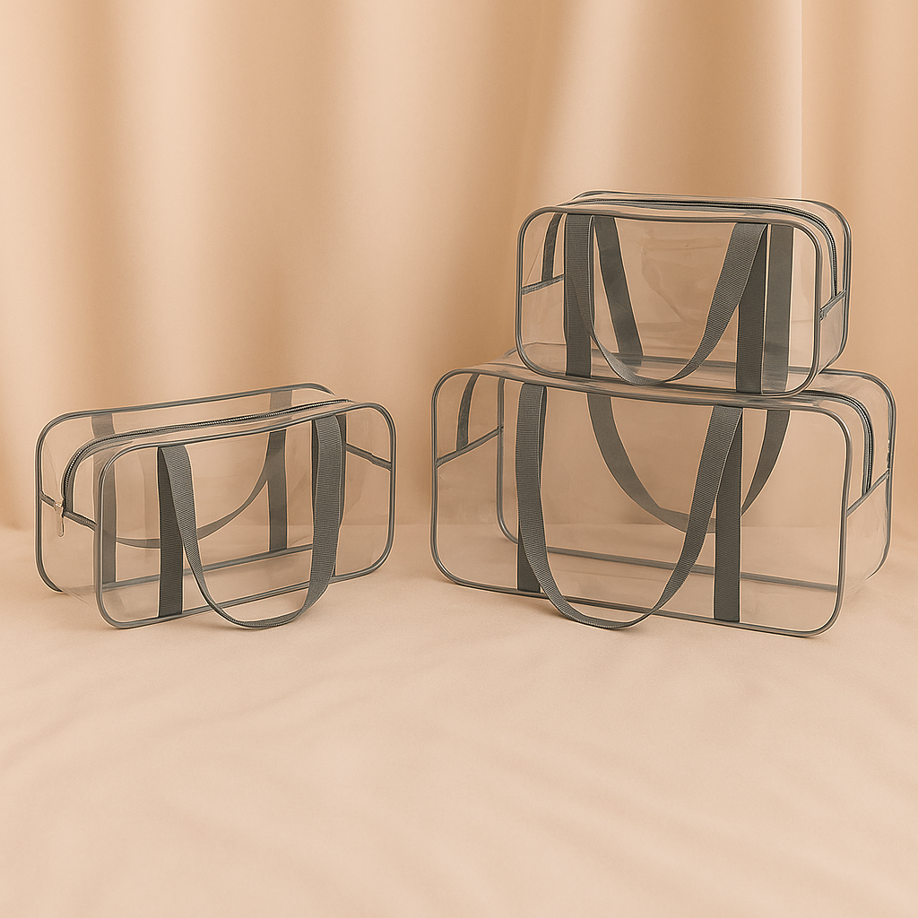 Набор сумок в роддом с усиленным кантом XL/XXL/косметичка 3 шт. Серый/Прозрачный (1833047891)