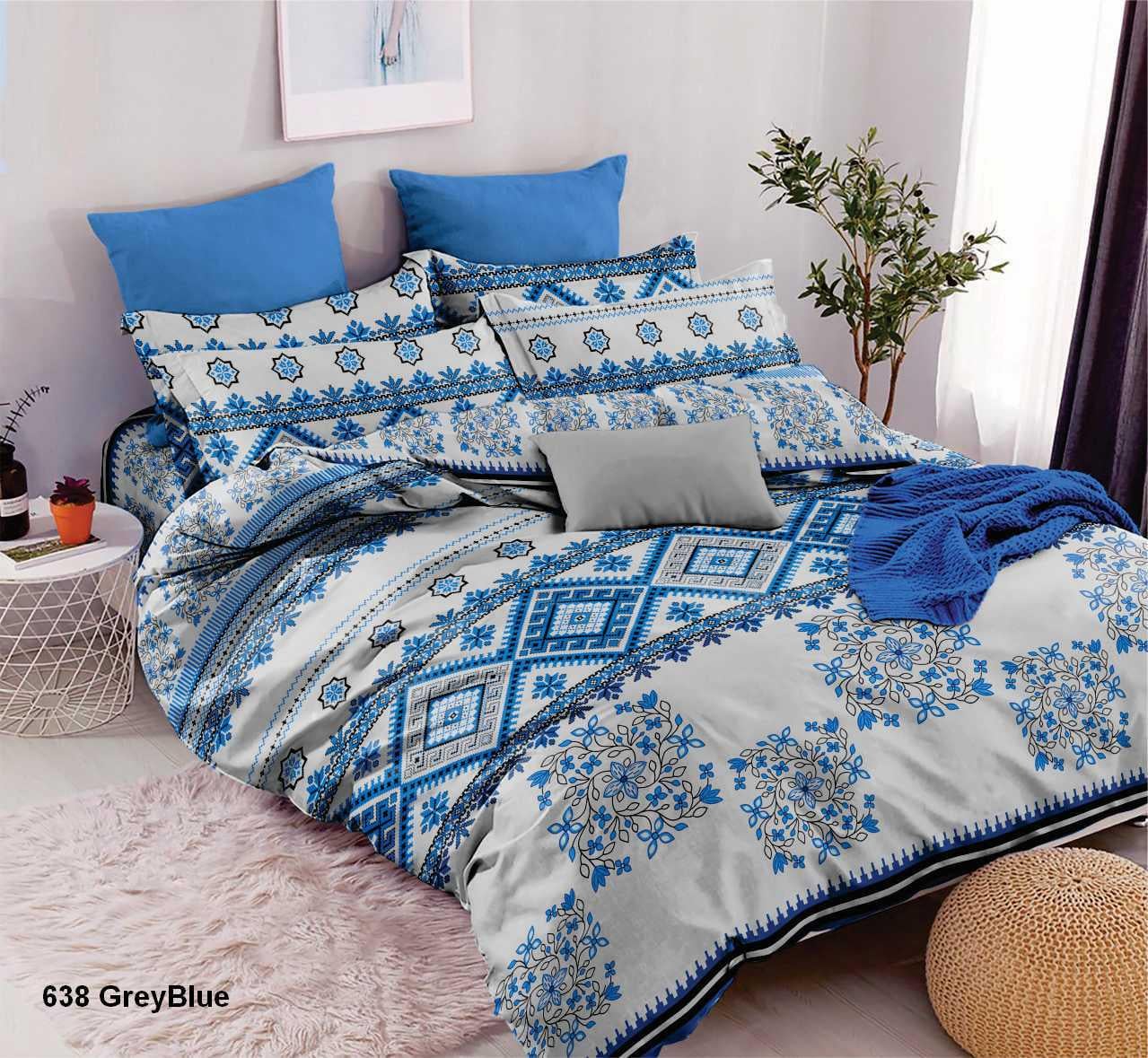 Простирадло євро Орнамент бязь голд люкс 240х220 см Блакитний/Біло-сірий (23380329)