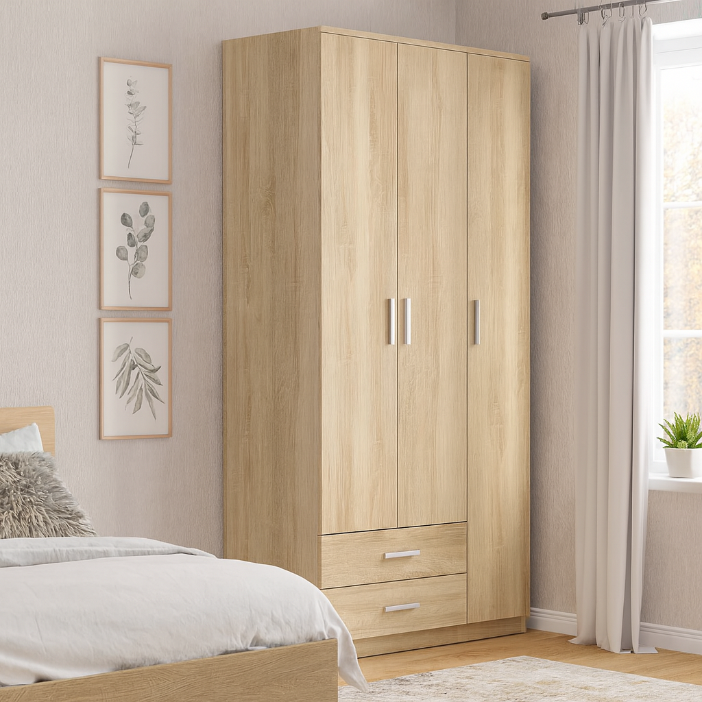 Шкаф платяной со штангой, полками и 2 ящиками 90х46,4х195 см Дуб сонома (31284656)