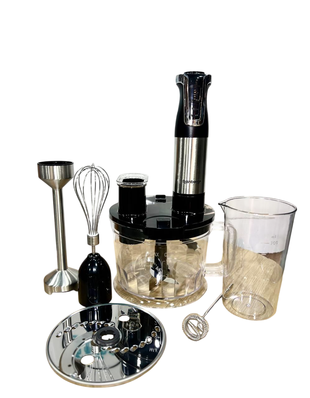 Блендер погружной Rainberg 3в1 с насадками для нарезки и смузи 1600 Вт Grey