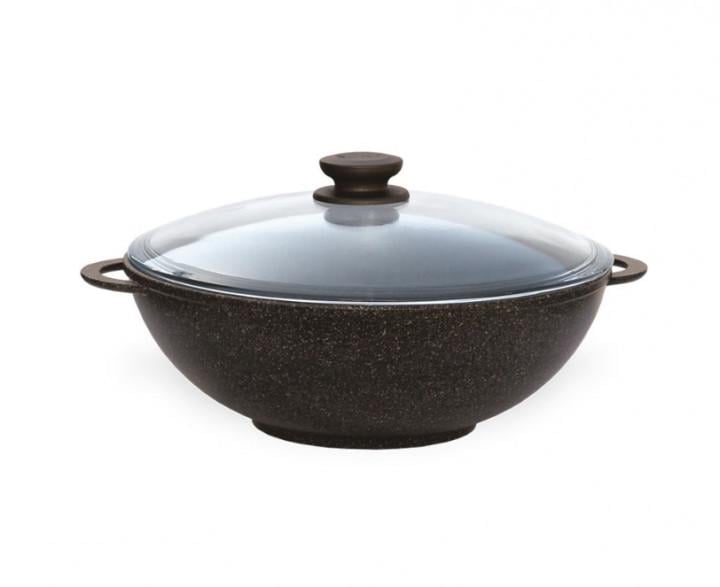 Сковорода Биол Wok Granite Brown со стеклянной крышкой и двумя ручками 28 см Коричневый (28033PC)