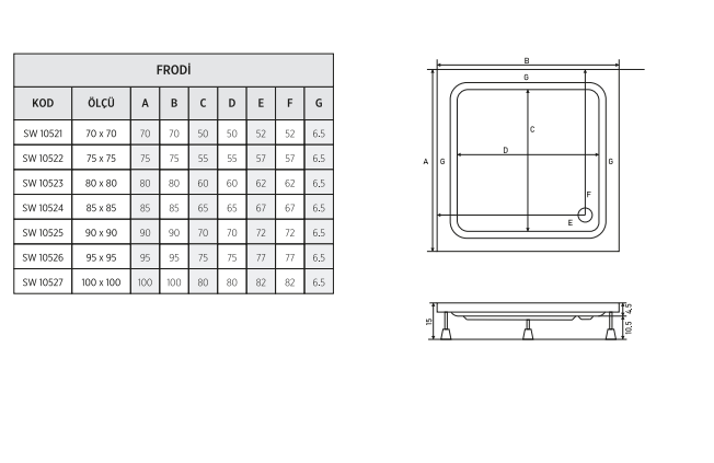 Душевой поддон Shower FRODI квадратный акриловый 90х90х15 см (C15193) - фото 5