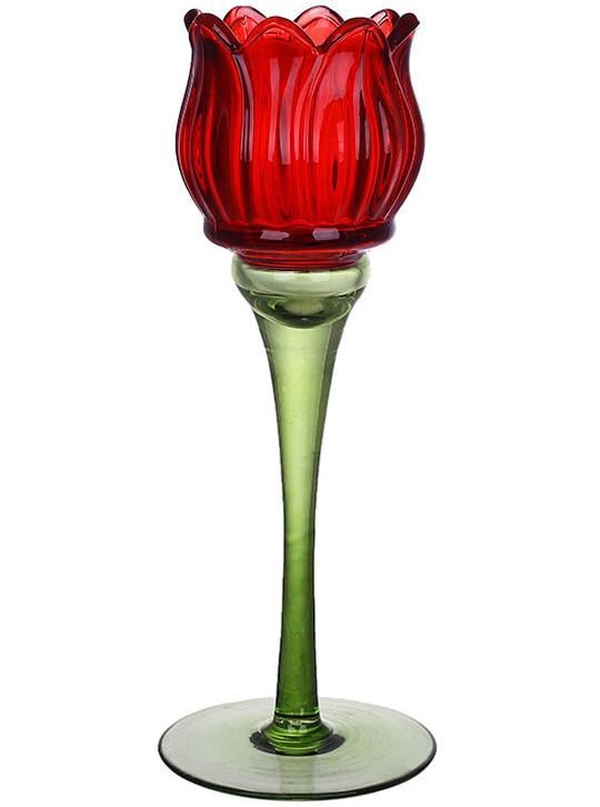 Подсвечник стеклянный Красный Тюльпан 8х27 см