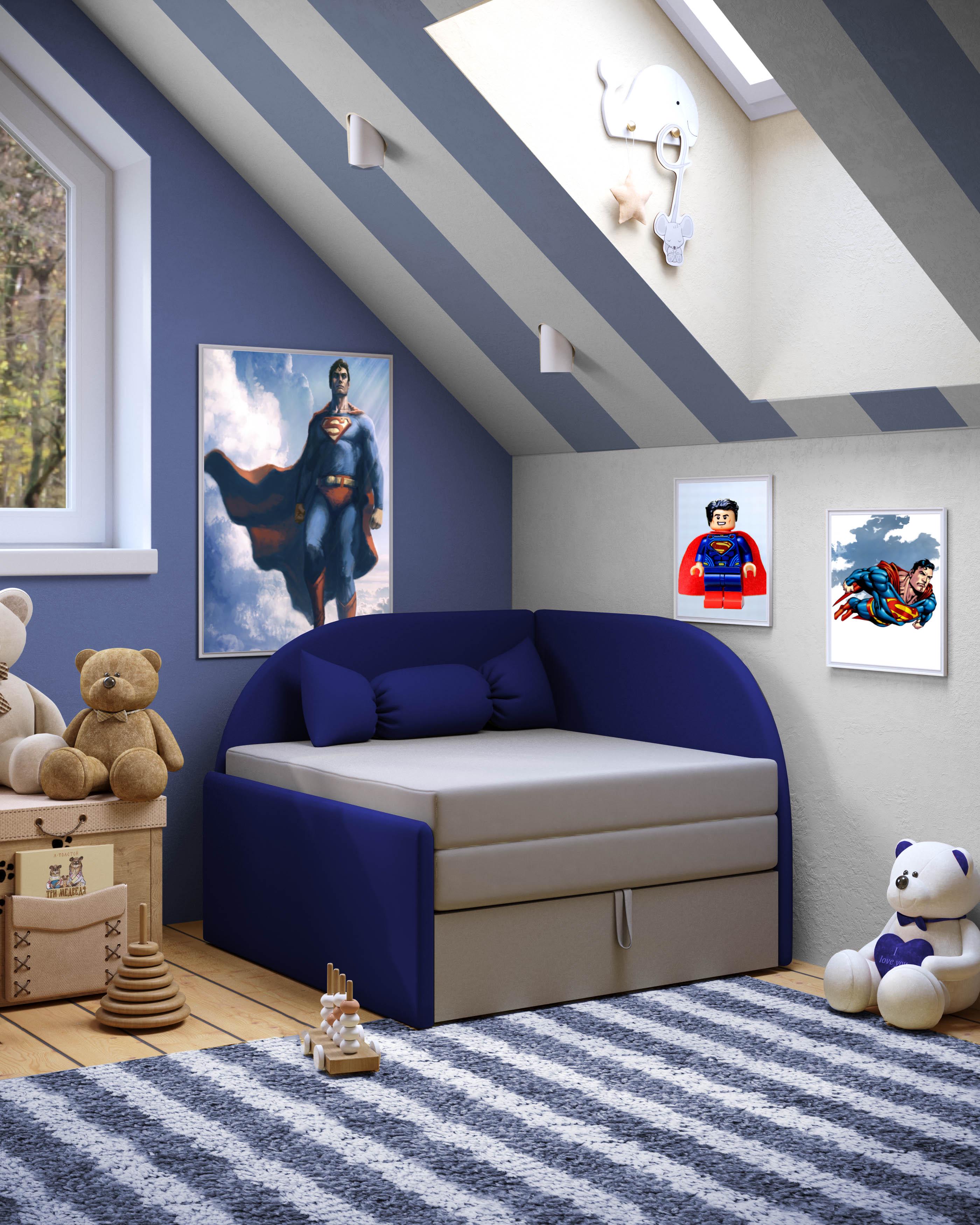 Кресло-кровать правое МАЛЯТКО 04 1730x890x670 мм Синий/Серый