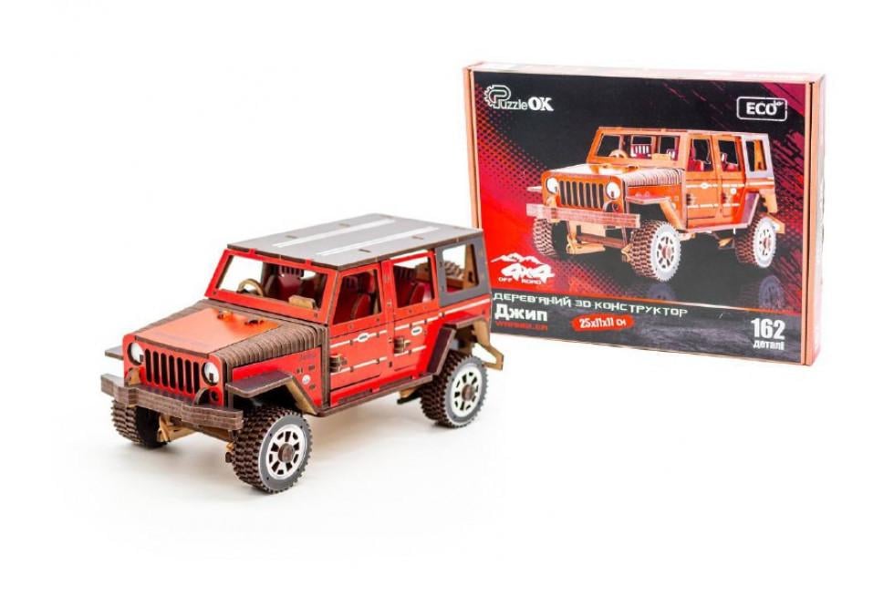 Пазл конструктор из дерева 3D механический PuzzleOK Jeep Rubicon 162 детали