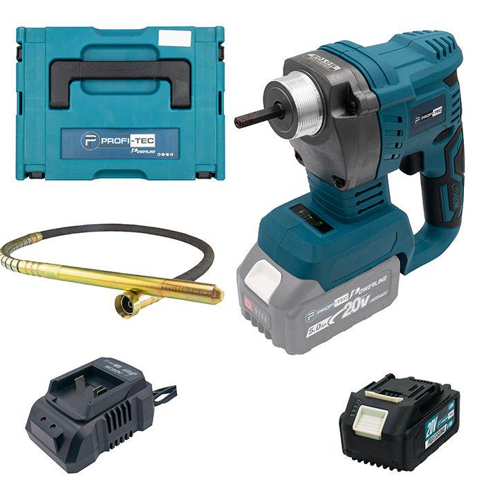 Вибратор аккумуляторный для бетона PROFI-TEC 20V DVR1500BL с гибким шлангом 35 мм/1,5 м (006597)