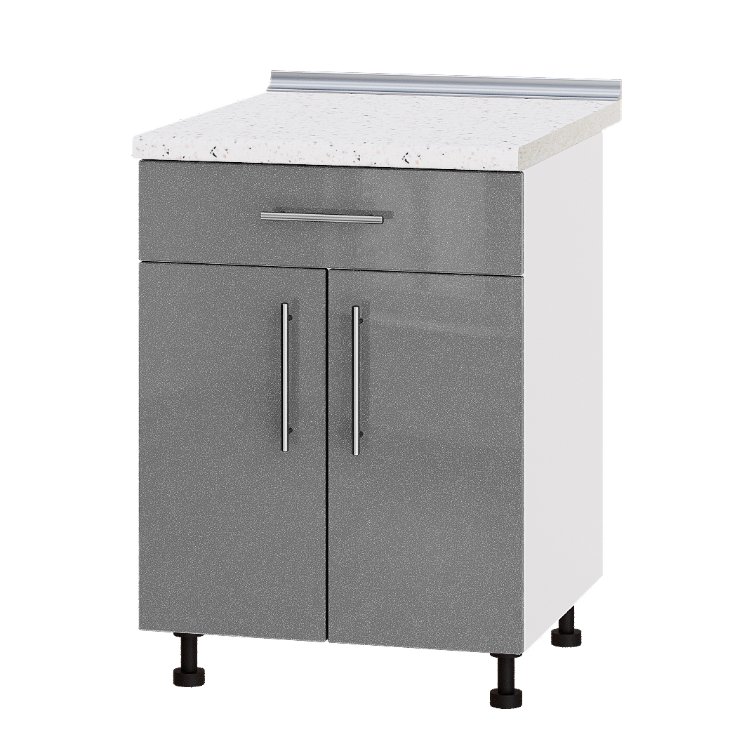 Шкаф нижний Эверест Модерн модуль Низ Н75-600 60х47х85 см Серебристый металлик глянец/Белый (03013)