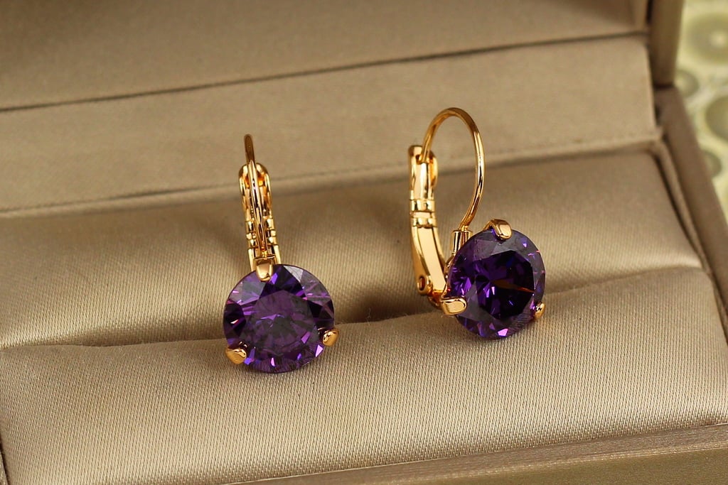 Сережки Xuping Jewelry Акапела з фіолетовим каменем 1,8 см 10 мм Золотистий (39075288)