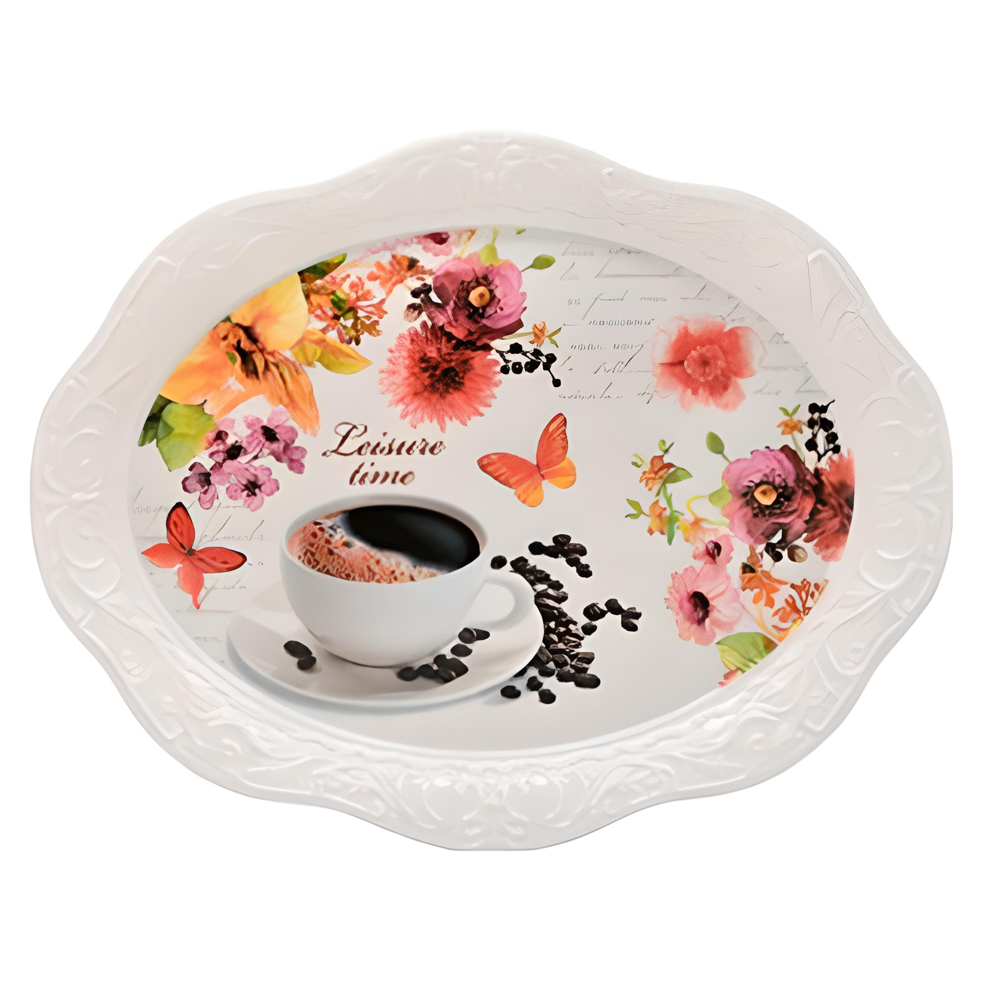 Поднос меламиновый Stenson TD00787 круглый 38,3х30х3 см Цветы