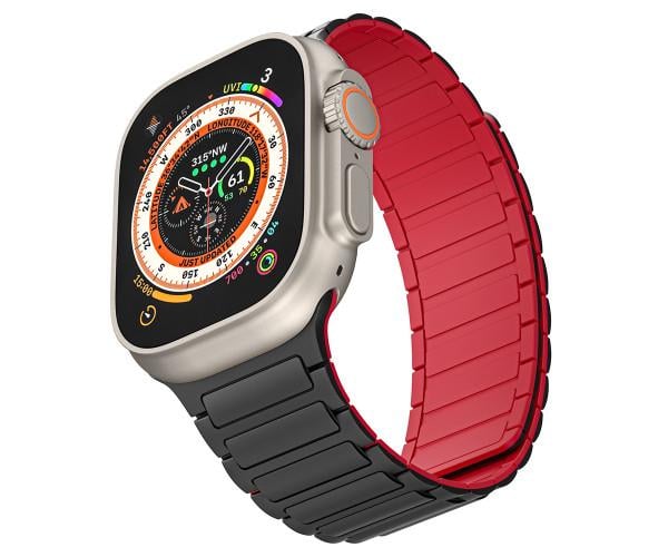 Ремінець Silicone Magnetic для Apple Watch Series 10 46 мм Чорно-червоний - фото 1