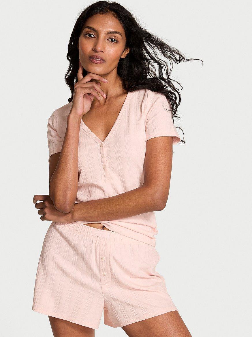 Пижама женская Victoria's Secret Heart Pointelle Short-Sleeve Henley & Shorts Set S Розовый (3011653241)