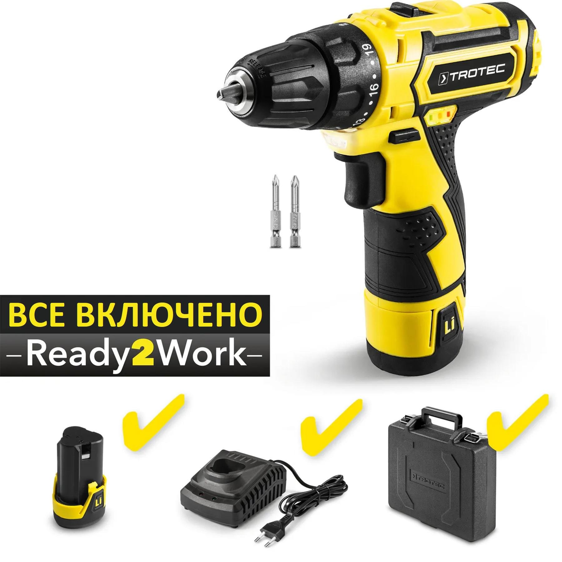 Дриль-шурупокрут акумуляторний Trotec PSCS 11-12V з кейсом (4410000102) - фото 2 Дриль-шурупокрут акумуляторний Trotec PSCS 11-12V з кейсом (4410000102) - фото 2