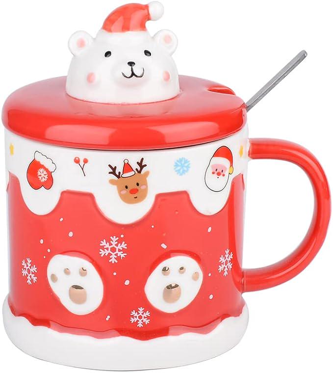 Кружка керамическая с крышкой Рождественский медвежонок 330 мл (061028)