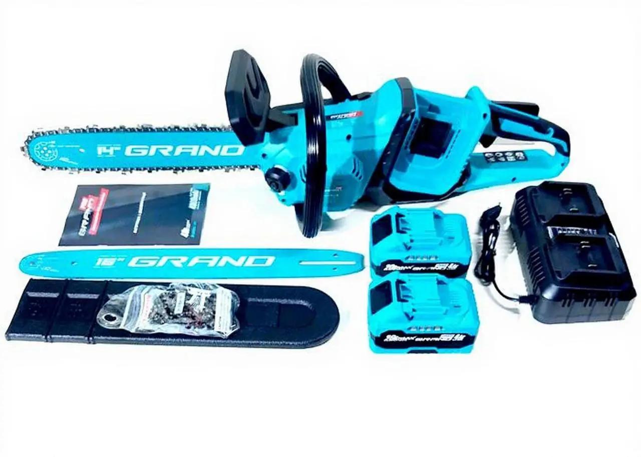 Акумуляторна пила ланцюгова Grand АПЦ-40А/16"- 8 (безщітковий мотор два високовольтні акумулятори 8Ач. два ланцюги дві шини 405мм .подвійне зарядне) Акумуляторна пила ланцюгова Grand АПЦ-40А/16"- 8 (безщітковий мотор два високовольтні акумулятори 8Ач. два ланцюги дві шини 405мм .подвійне зарядне)