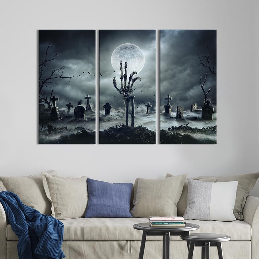 Модульная картина из 3 частей на холсте для интерьера Оживший мертвец на кладбище 156x100 см (535-31)