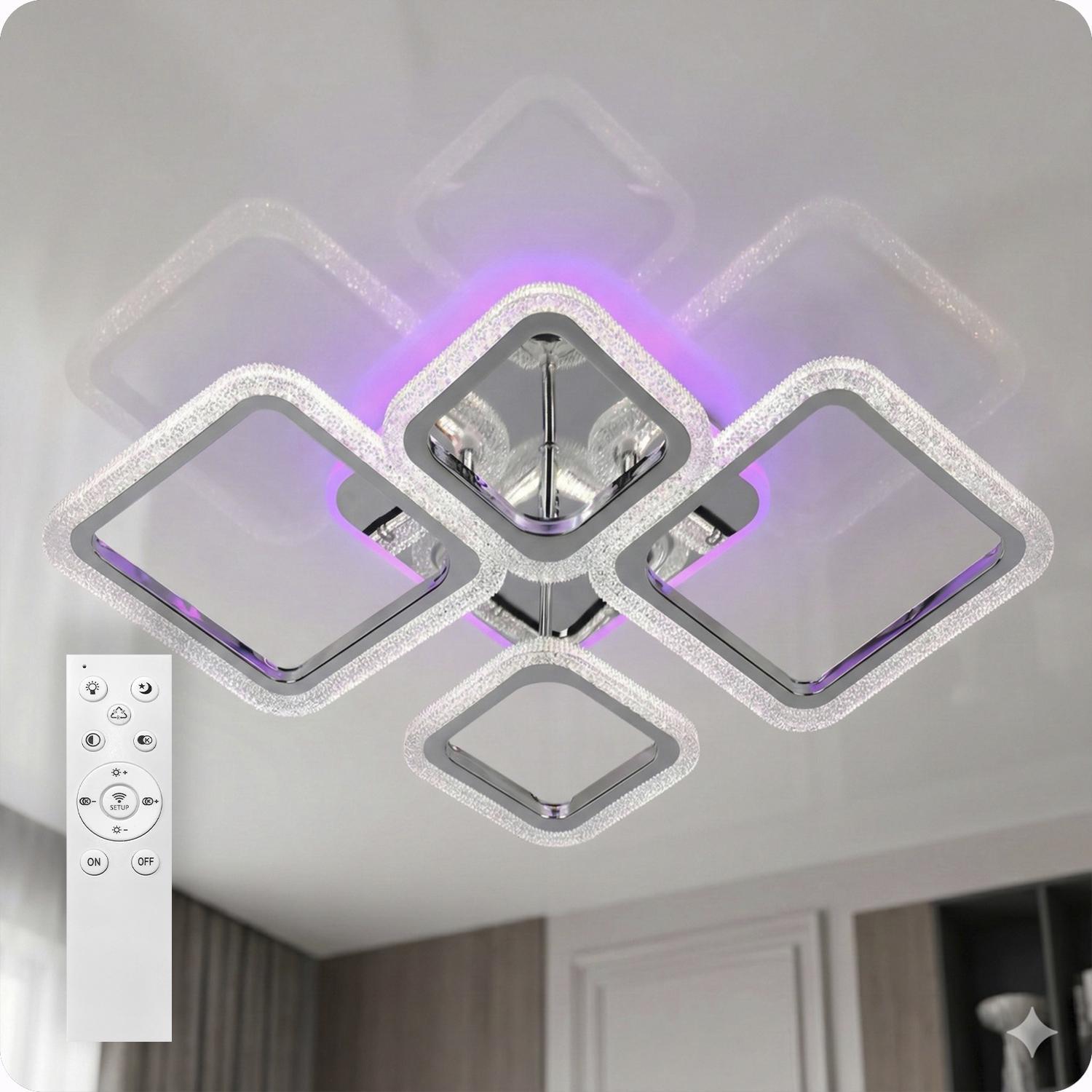 Люстра светодиодная 517 Light 3color с пультом 96 Вт Хром (02064)