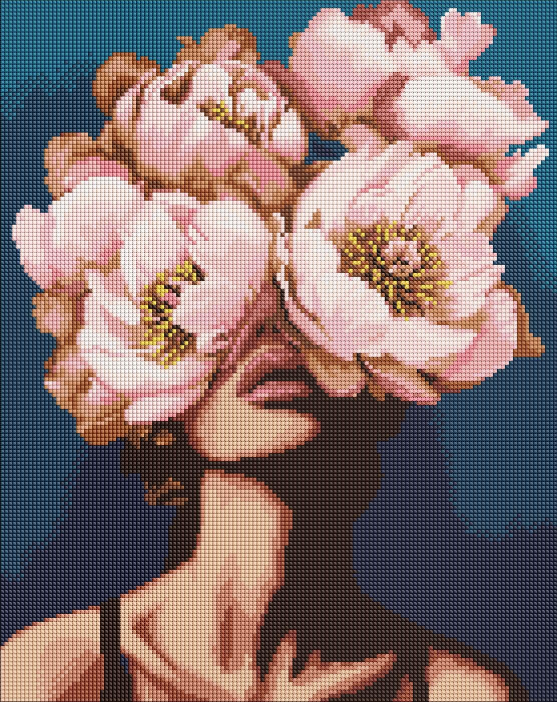 Набір з алмазною мозаїкою Ideyka Загадка півоній AMO7989 з АВ стразами на підрамнику 40x50 см (MTT-199468)