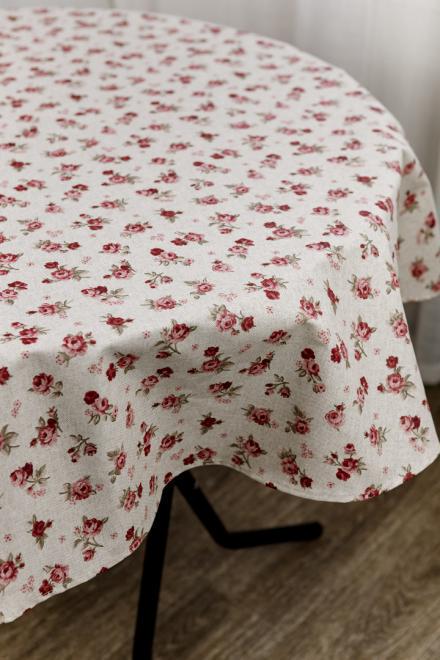 Скатерть Simfoni Красные розочки на натюрель d 180 см (33837)
