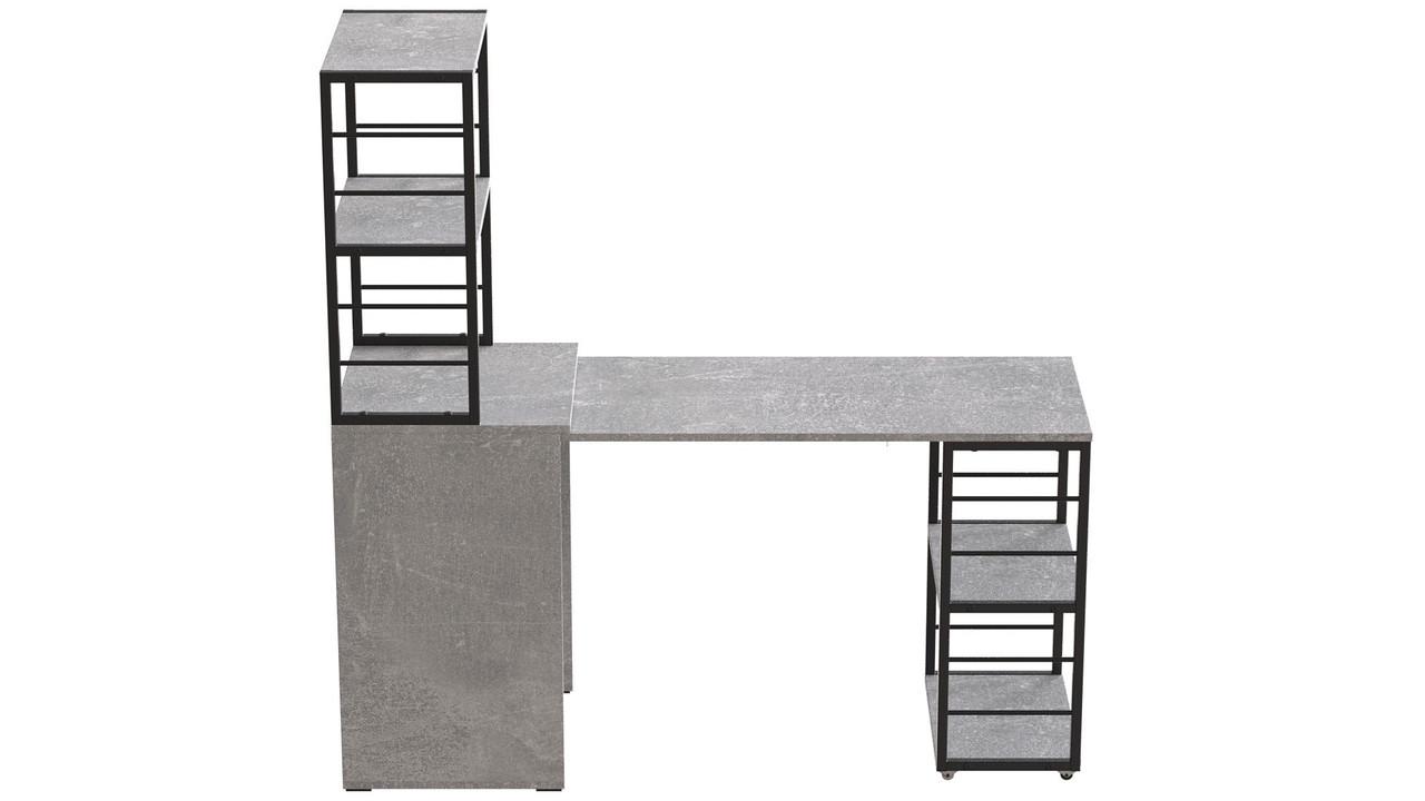 Стол-тумба трансформер Ferrum-decor Смарт 3/1 с этажеркой металл/ДСП 16 мм 1430x1450x500 мм Черный/Бетон (FRD-105115) - фото 5 Стол-тумба трансформер Ferrum-decor Смарт 3/1 с этажеркой металл/ДСП 16 мм 1430x1450x500 мм Черный/Бетон (FRD-105115) - фото 5