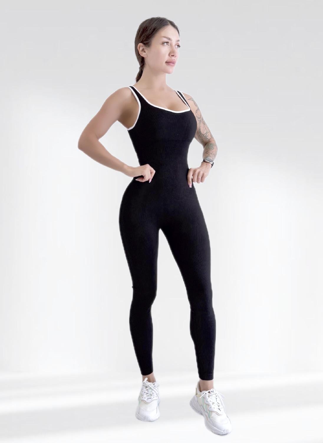 Комбинезон женский спортивный LILAFIT пуш ап в рубчик S Черный с белым (LFJ000070)