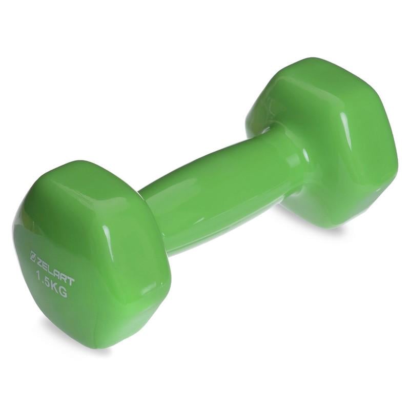 Гантели для фитнеса Zelart TA-2777-1.5 2х1,5 кг с виниловым покрытием Салатовый (8585053830030)