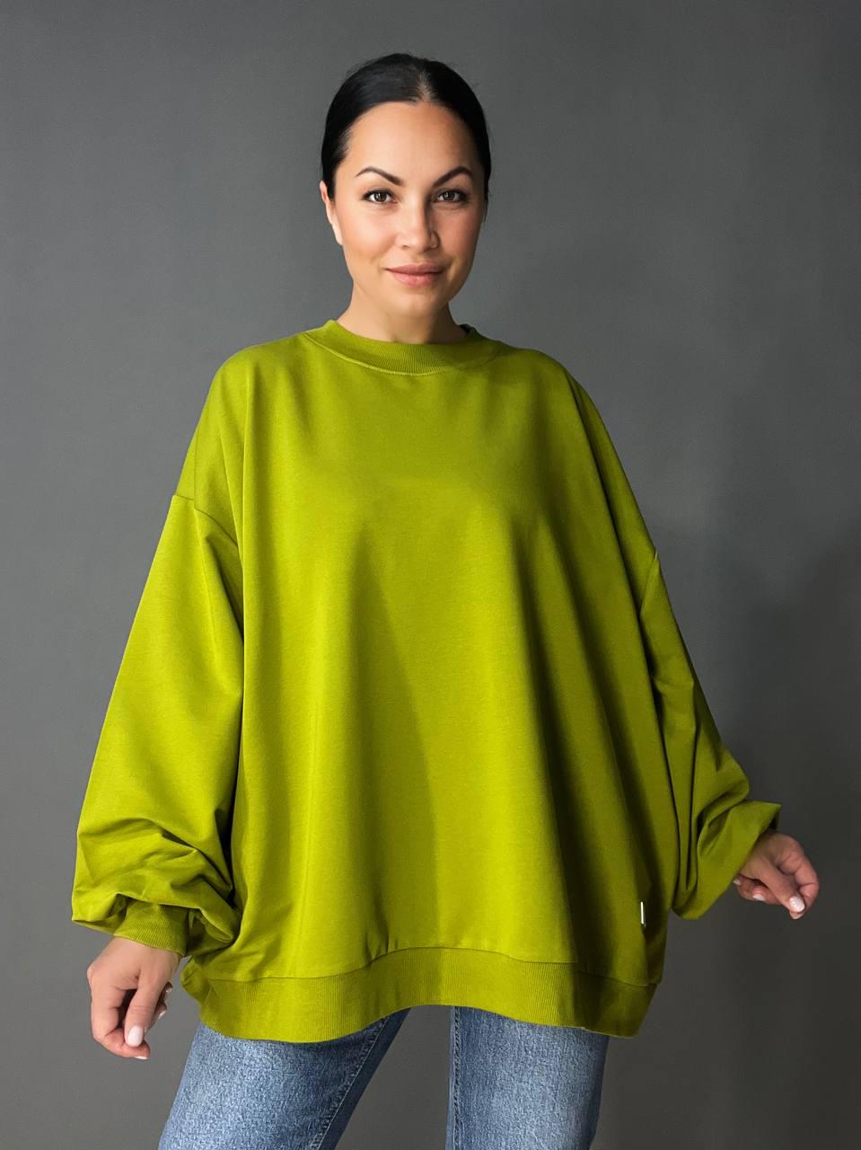 Світшот жіночий MY CITY 3044 широкий дуже вільного крою OS Зелений (1714) - фото 1 Світшот жіночий MY CITY 3044 широкий дуже вільного крою OS Зелений (1714) - фото 1