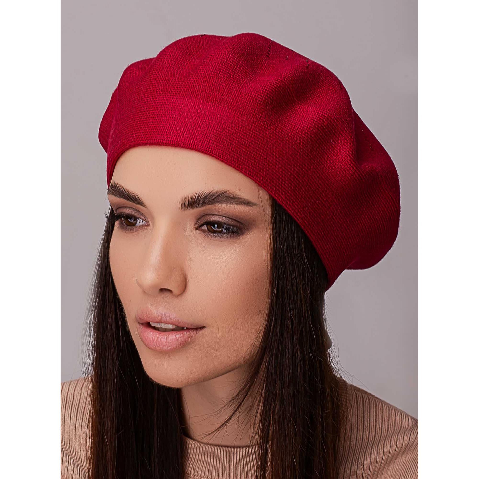 Берет вискозный женский с добавлением шерсти без подкладки украшенный стразами Leks Акация Красный