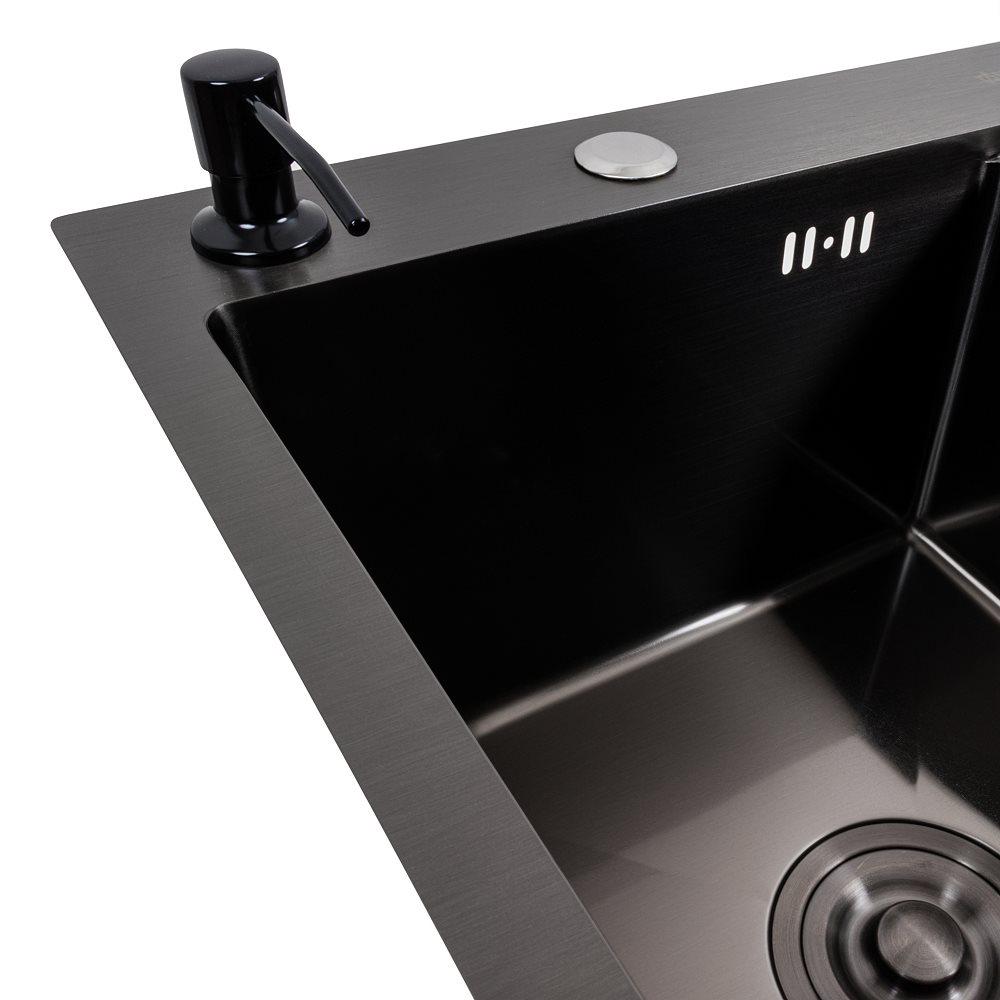 Мийка кухонна Valeso Handmade CM 58х48 L PVD круглий сифон 3,0/0,8 мм Чорний - фото 4 Мийка кухонна Valeso Handmade CM 58х48 L PVD круглий сифон 3,0/0,8 мм Чорний - фото 4