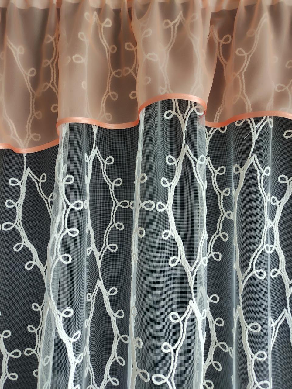 Тюль арка з ламбрекеном 300х165 см Молочний з персиковим (фа-3перс) - фото 3 Тюль арка з ламбрекеном 300х165 см Молочний з персиковим (фа-3перс) - фото 3