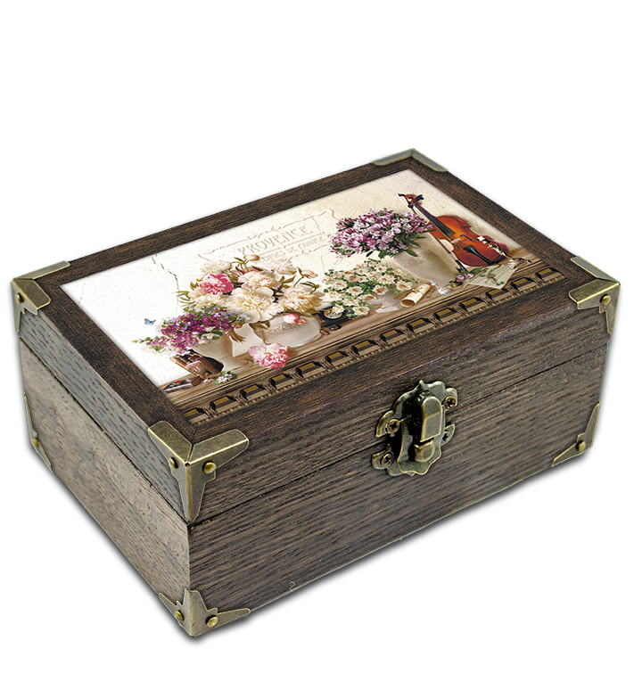 Шкатулка деревянная-эко Прованс Букет пион и скрипка 10х15 см Коричневый (пршк0506кп10х15)