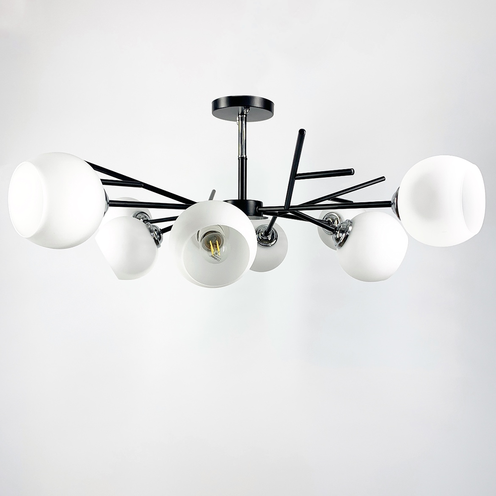 Люстра потолочная Lighthouse LNF-17513/8 BK WT с белым плафоном Черный