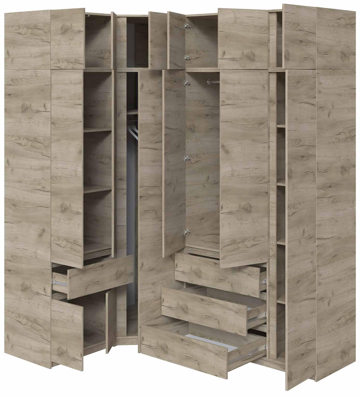 Стінка-шафа кутова Майстер Форм Брайт 1450/2050х520х2400 мм Дуб крафт сірий (32912) - фото 2 Стінка-шафа кутова Майстер Форм Брайт 1450/2050х520х2400 мм Дуб крафт сірий (32912) - фото 2