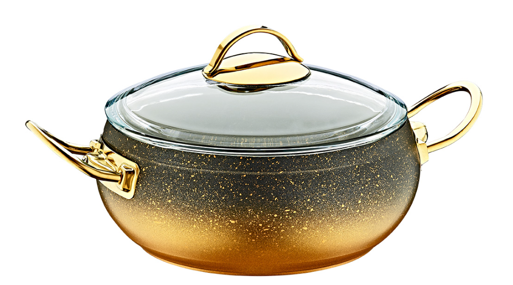 Каструля з кришкою OMS з антипригарним покриттям для газу без індукції 6,6 л Золотий (3141-6,6-gold)